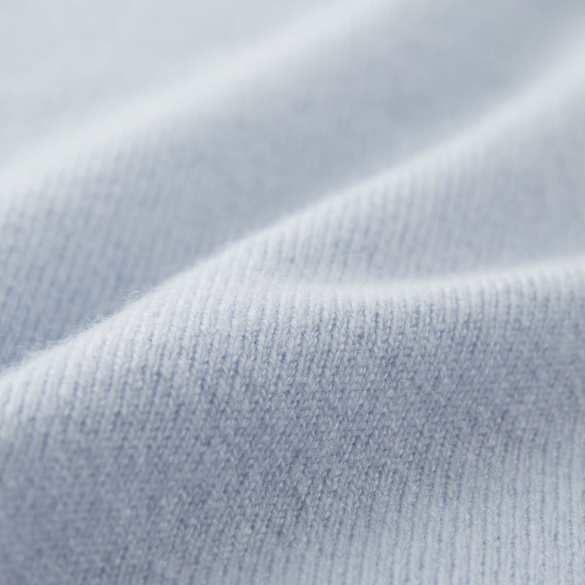 Cashmere Sweater by Mawei, blue fabric detail close-up.