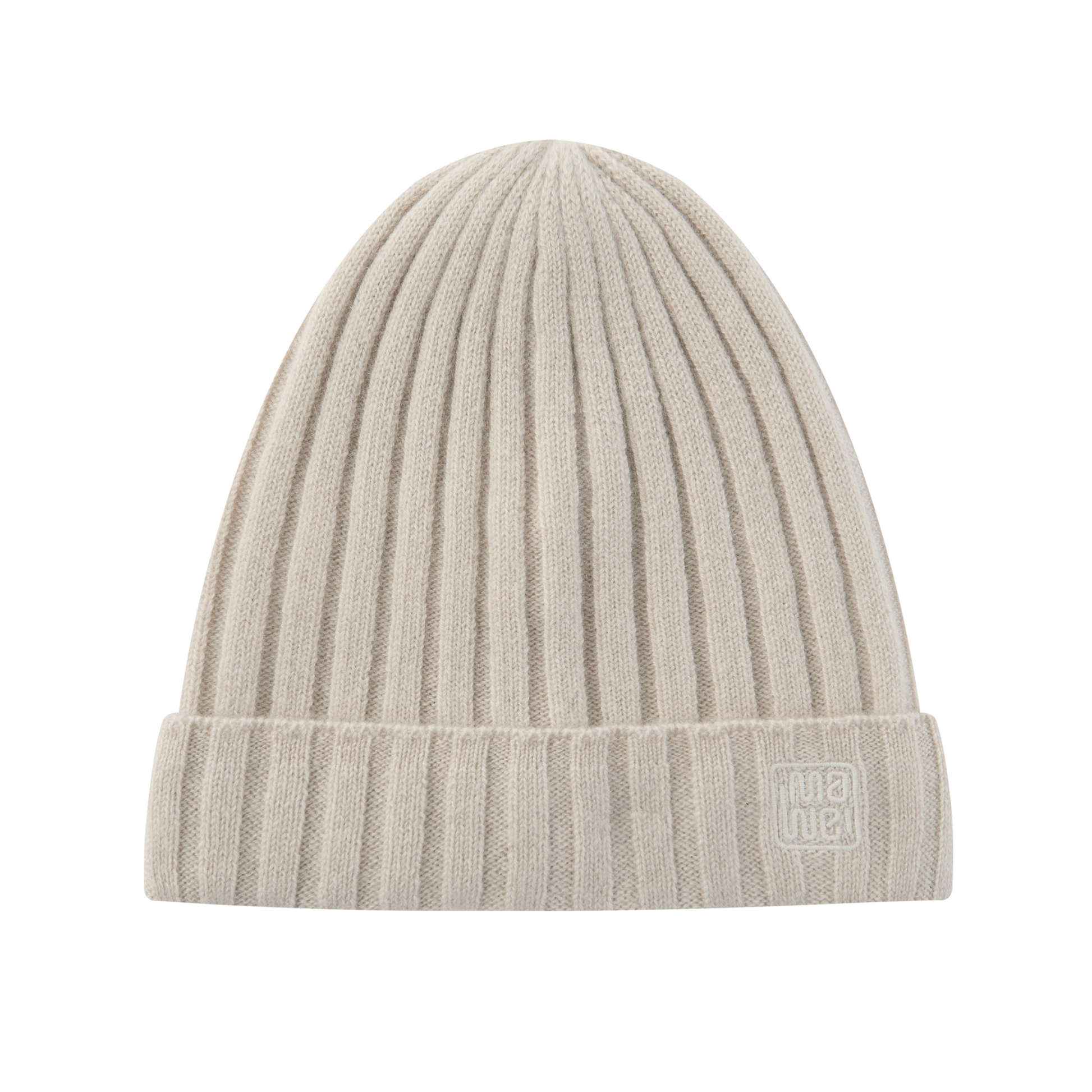 MA71 Cashmere Beanie by Mawei, off white, flat lay.