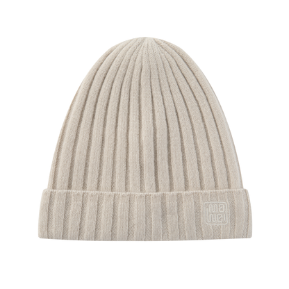 MA71 Cashmere Beanie by Mawei, off white, flat lay.