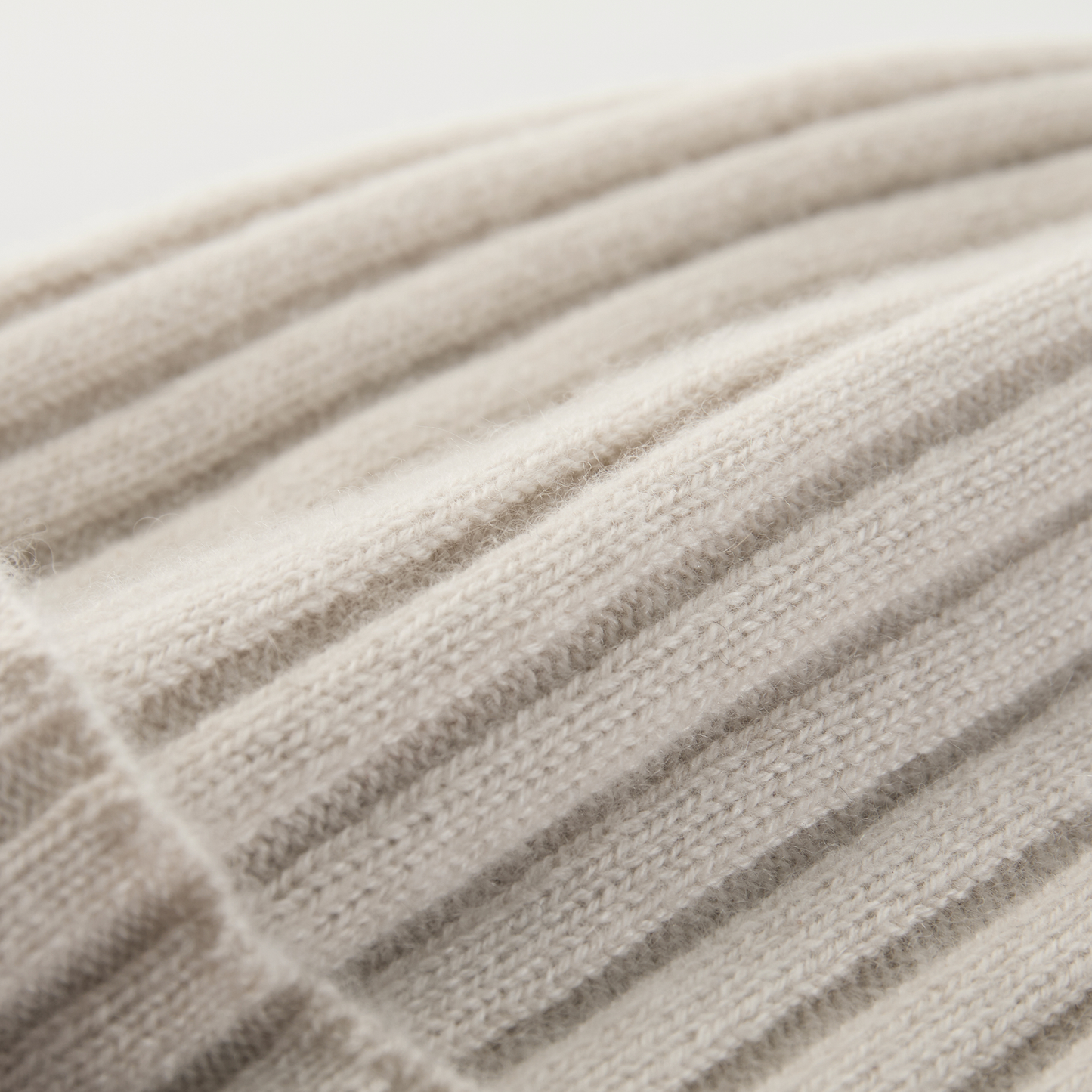 MA71 Cashmere Beanie by Mawei, off white, close-up.