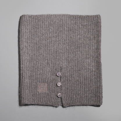 MA61 Cashmere Buff with Buttons by Mawei, grey-brown, flat lay.