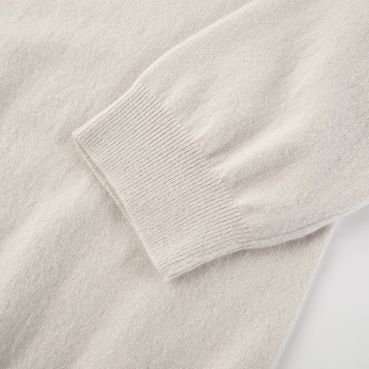MA03 Cashmere Short Sleeve Crewneck Sweater by Mawei, off white, sleeve cuff detail close-up.