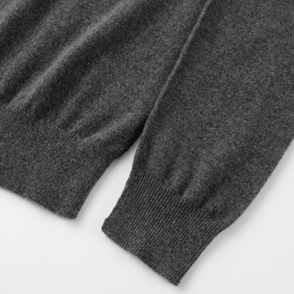 MA22 Cashmere Crewneck Sweater by Mawei, grey, cuff and hem rib detail close-up.