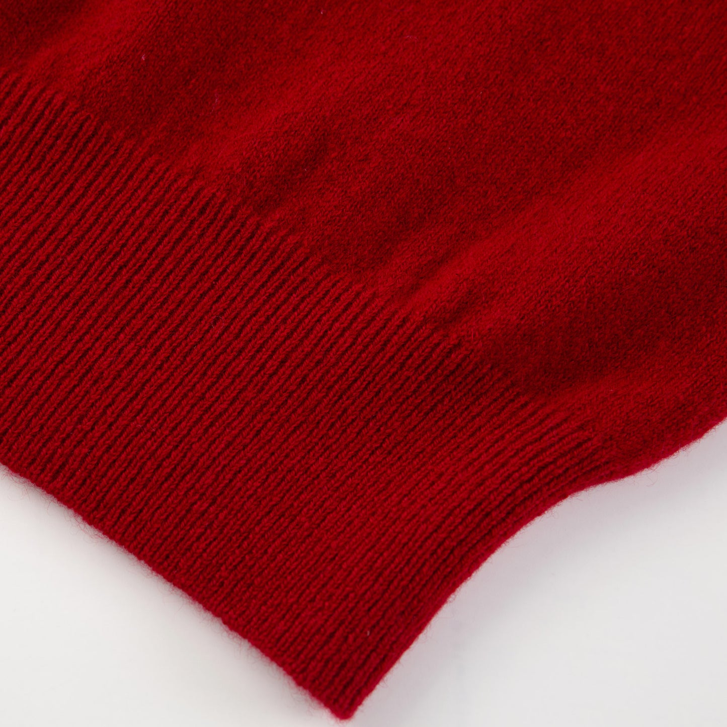 MA05 Cashmere Polo Sweater by Mawei, red, hem rib detail close-up.