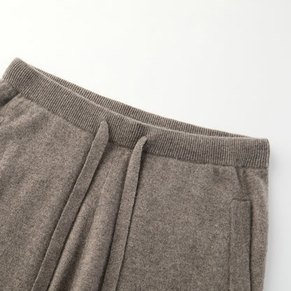 MA44 Cashmere Trousers with pockets by Mawei, grey brown, waist rib and string details close-up