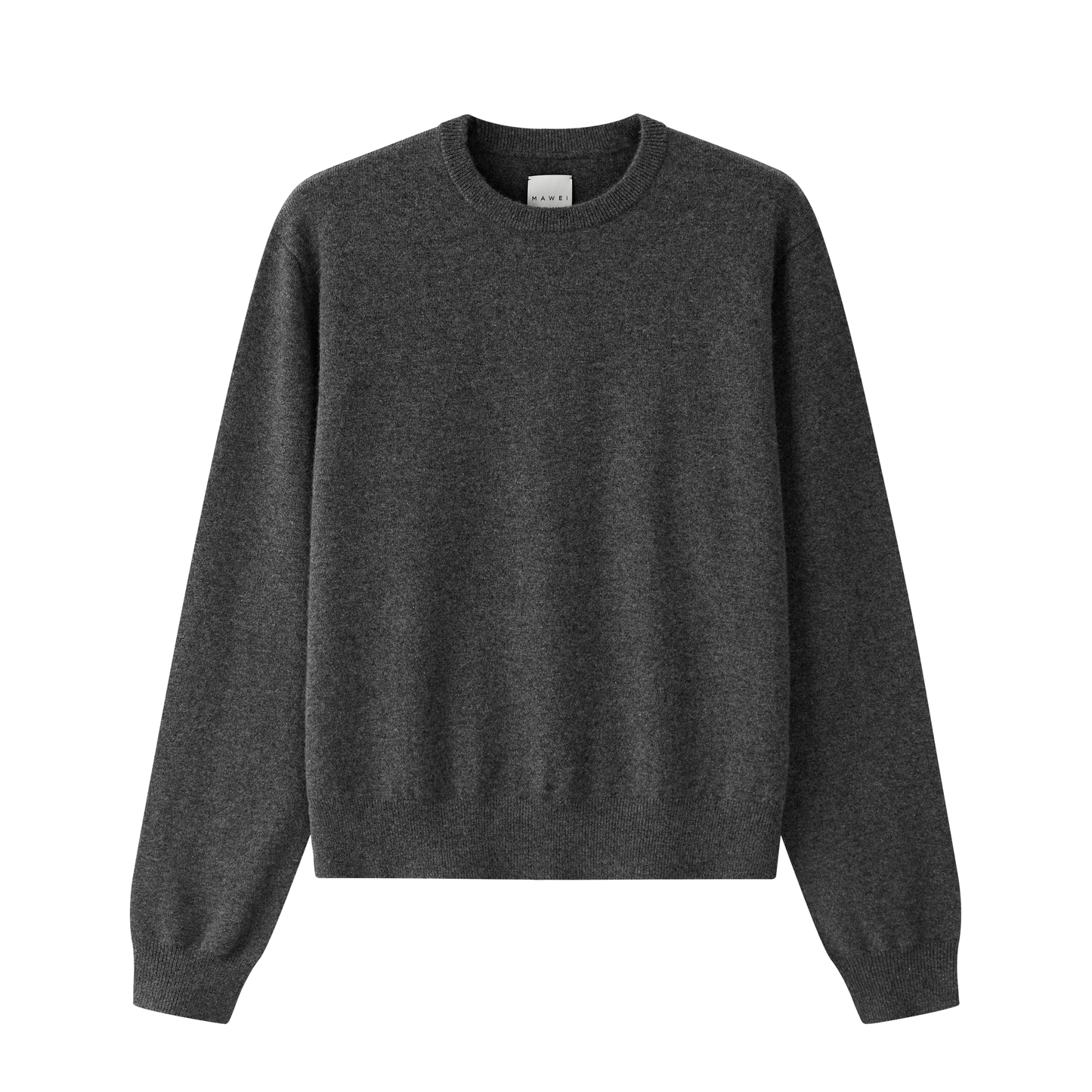 MA22 Cashmere Crewneck Sweater by Mawei, grey, flat lay.