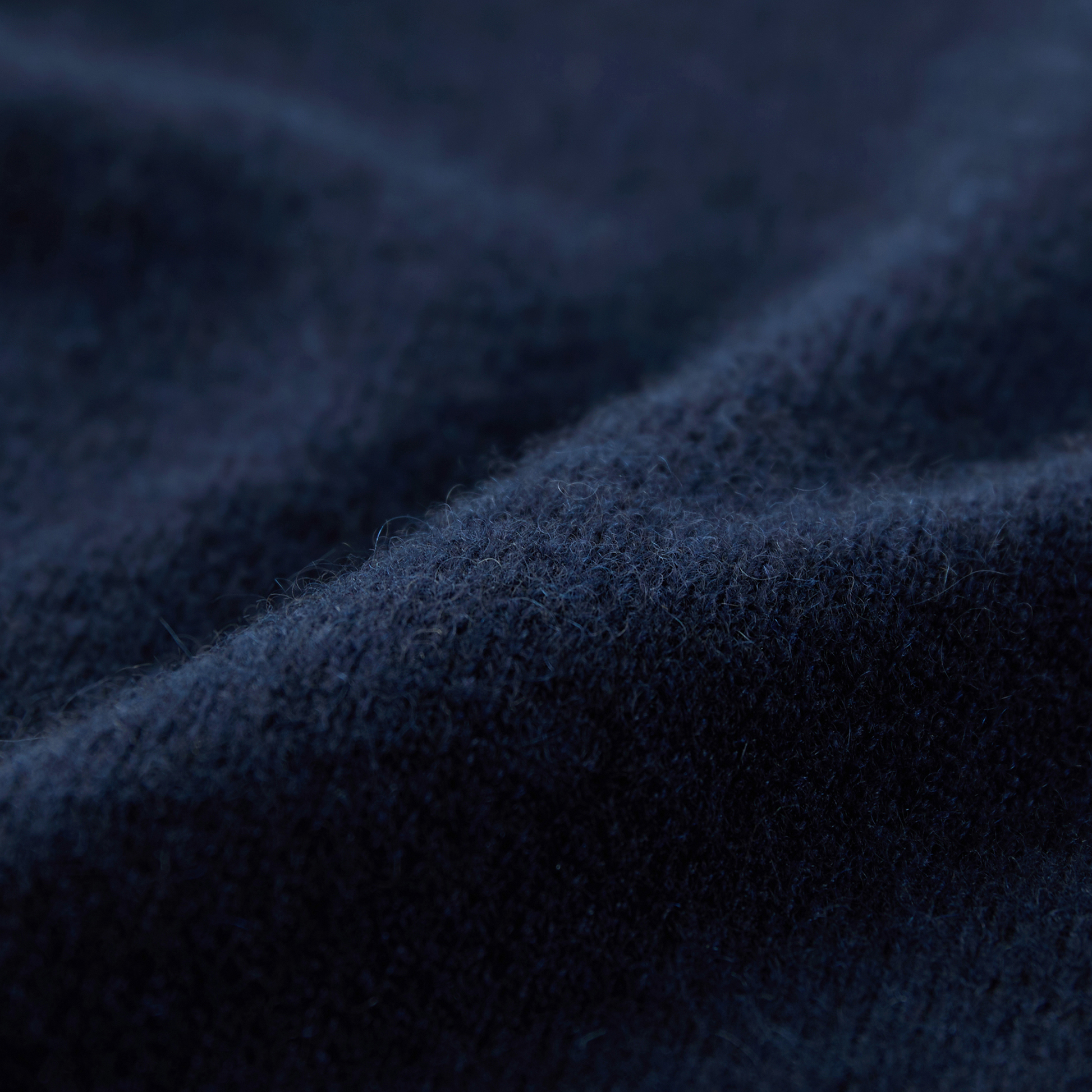 MA25 Cashmere Polo Sweater by Mawei, navy blue, fabric texture close-up.