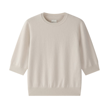 MA03 Cashmere Short Sleeve Crewneck Sweater by Mawei, off-white, flat lay.