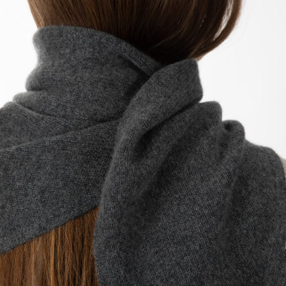 MA81 Cashmere Triangular Scarf by Mawei, grey, back view, female model.