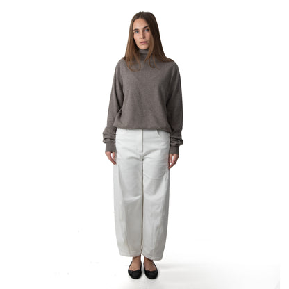 MA21 Cashmere Turtleneck Sweater by Mawei, grey-brown, front view, female model.