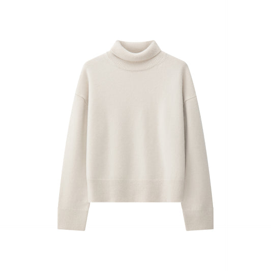 MA51 Cashmere High Neck Sweater by Mawei in Paper off-white, front view on white background.