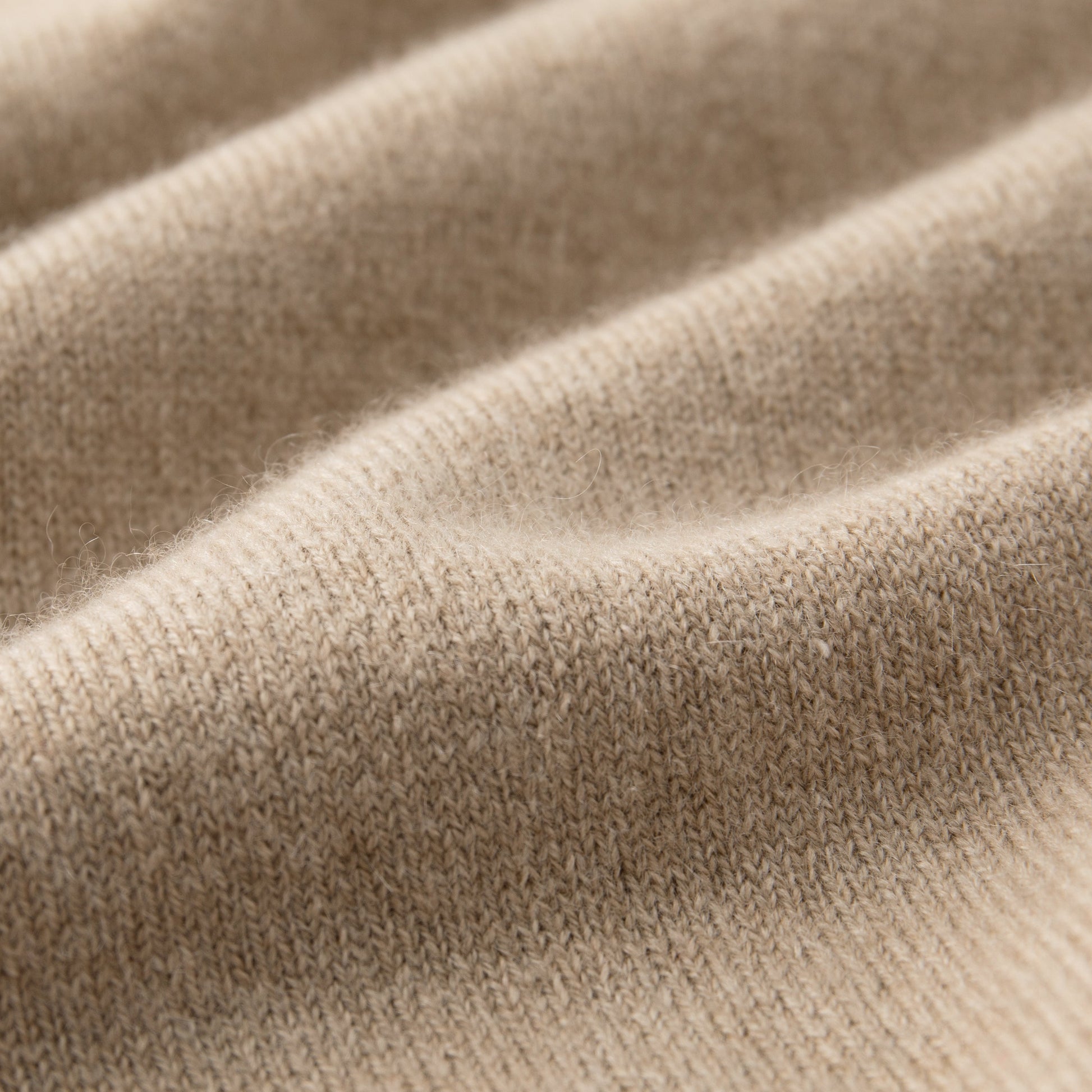 MA25 Cashmere Polo Sweater by Mawei, beige camel, fabric texture close up