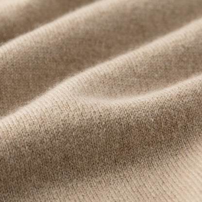 MA25 Cashmere Polo Sweater by Mawei, beige camel, fabric texture close up