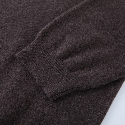 MA03 Cashmere Short Sleeve Crewneck Sweater by Mawei, brown, cuff rib close-up.