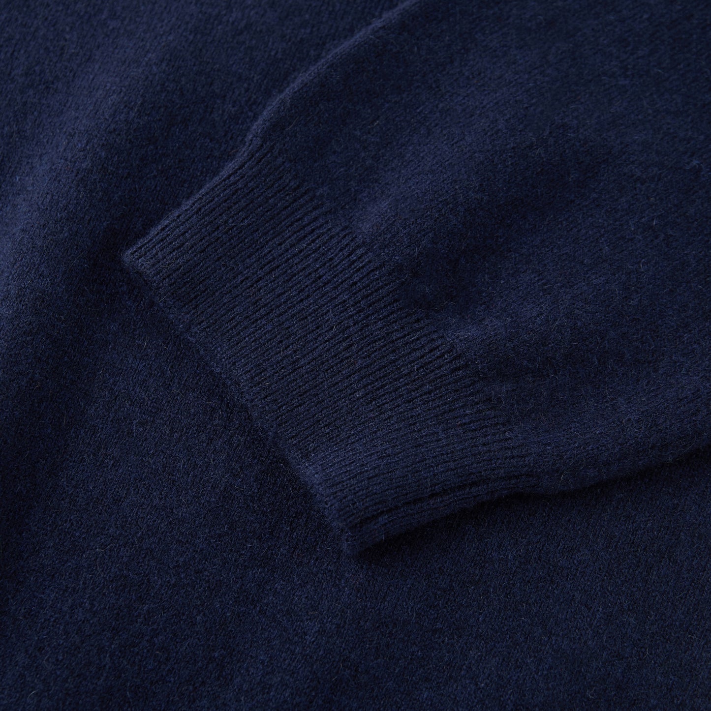 MA03 Cashmere Short Sleeve Crewneck Sweater by Mawei, navy blue, cuff rib  detail close-up.