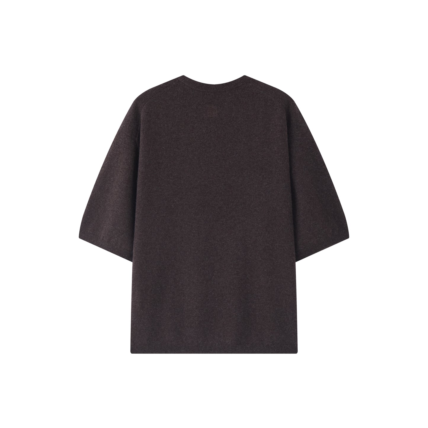 MA07 Oversized Cashmere Short Sleeve Sweater by Mawei, brown, flat lay back side. 
