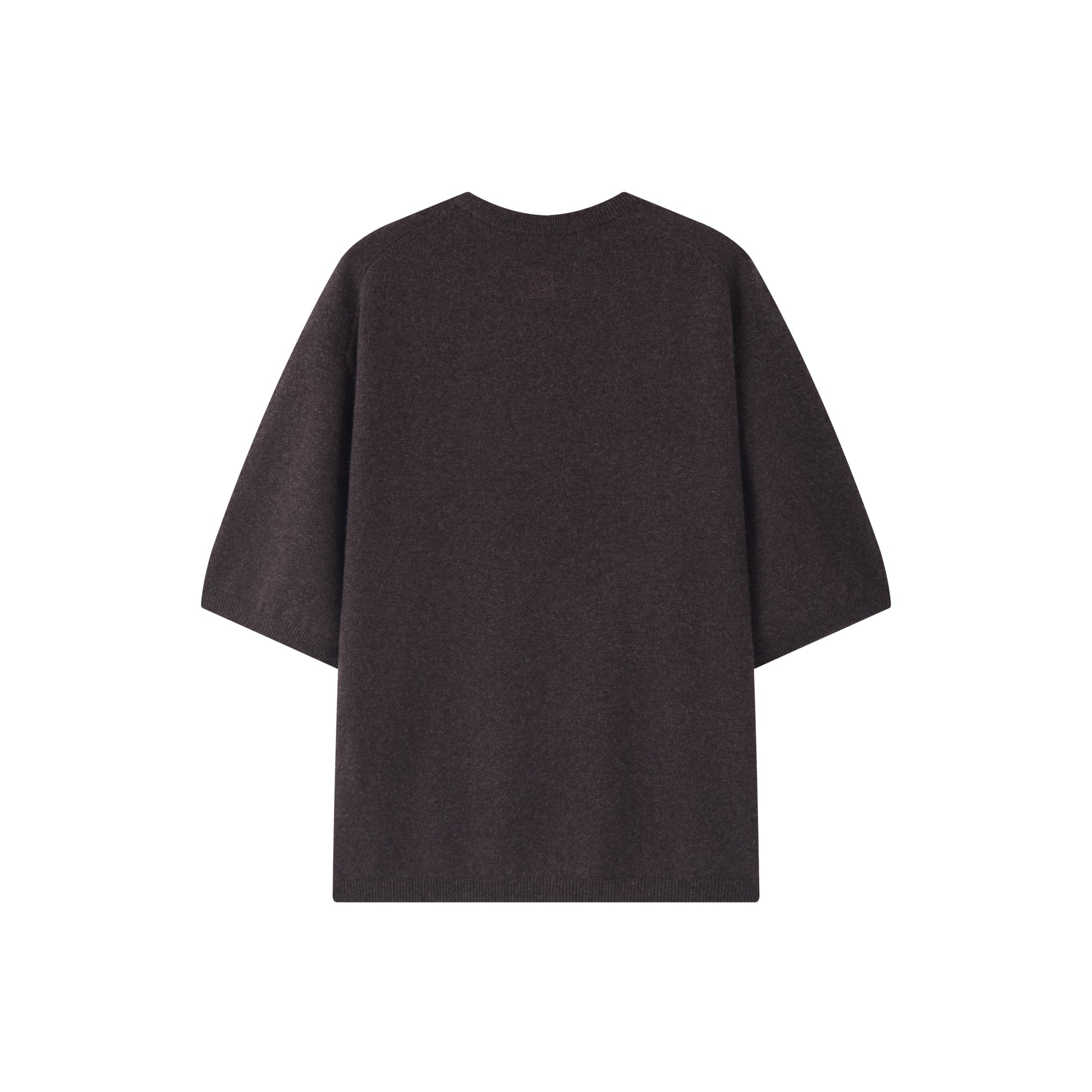 MA07 Oversized Cashmere Short Sleeve Sweater by Mawei, brown, flat lay back side. 