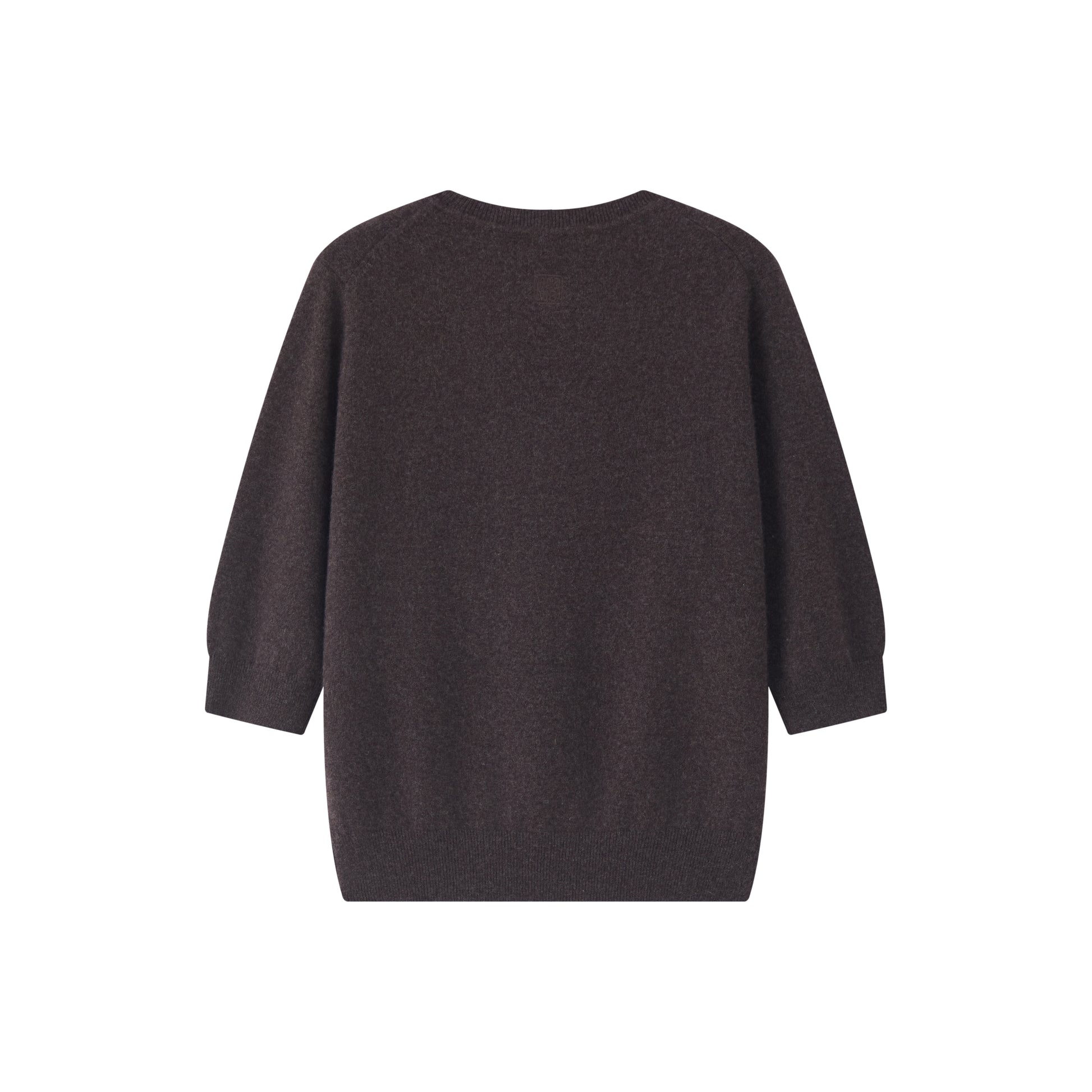 MA03 Cashmere Short Sleeve Crewneck Sweater by Mawei, brown, flat lay back side. 