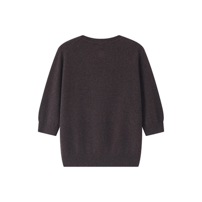 MA03 Cashmere Short Sleeve Crewneck Sweater by Mawei, brown, flat lay back side. 