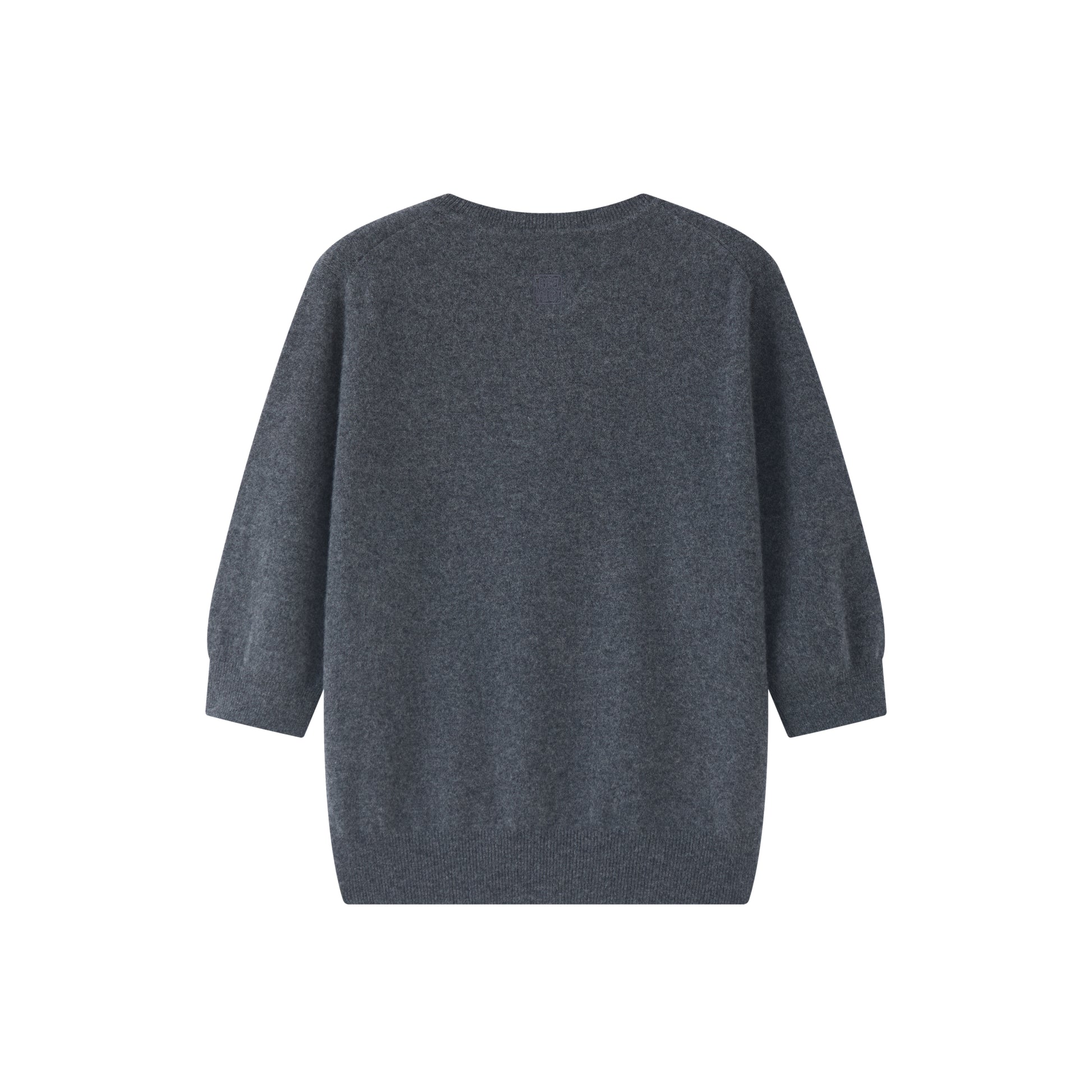 MA03 Cashmere Short Sleeve Crewneck Sweater by Mawei, grey, flat lay back side. 