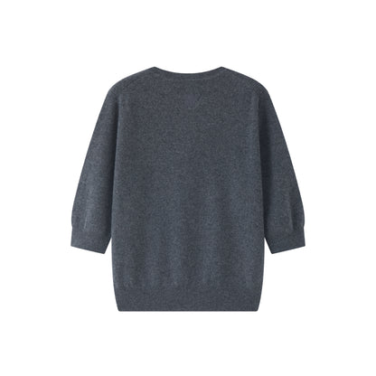 MA03 Cashmere Short Sleeve Crewneck Sweater by Mawei, grey, flat lay back side. 