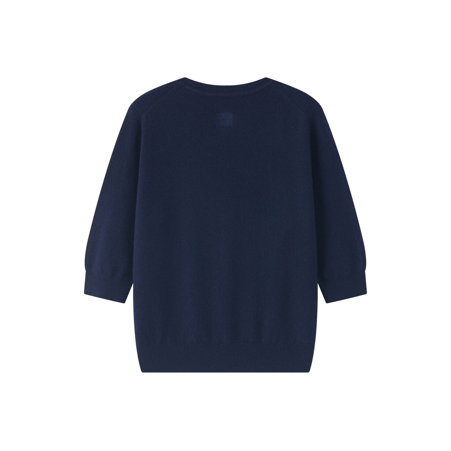 MA03 Cashmere Short Sleeve Crewneck Sweater by Mawei, navy blue, flat lay back side. 