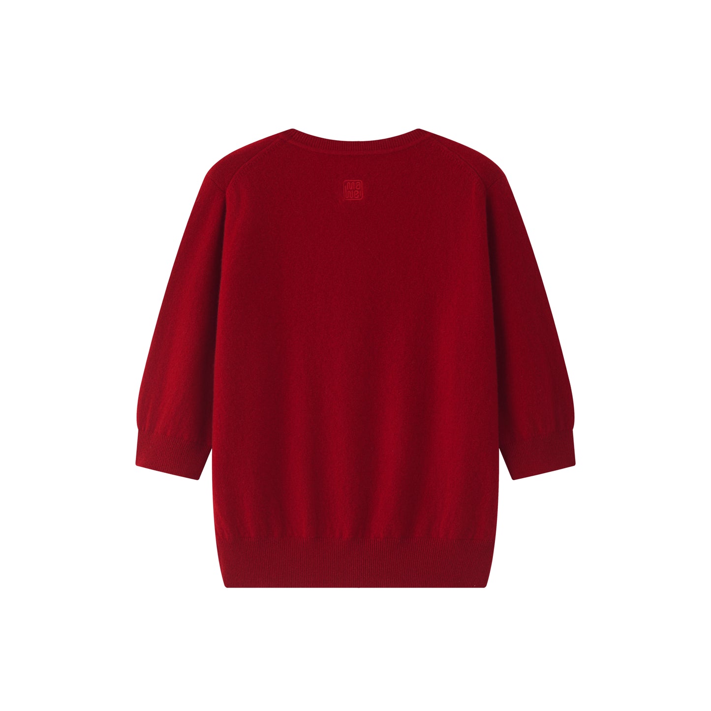 MA03 Cashmere Short Sleeve Crewneck Sweater by Mawei, red, flat lay back side. 