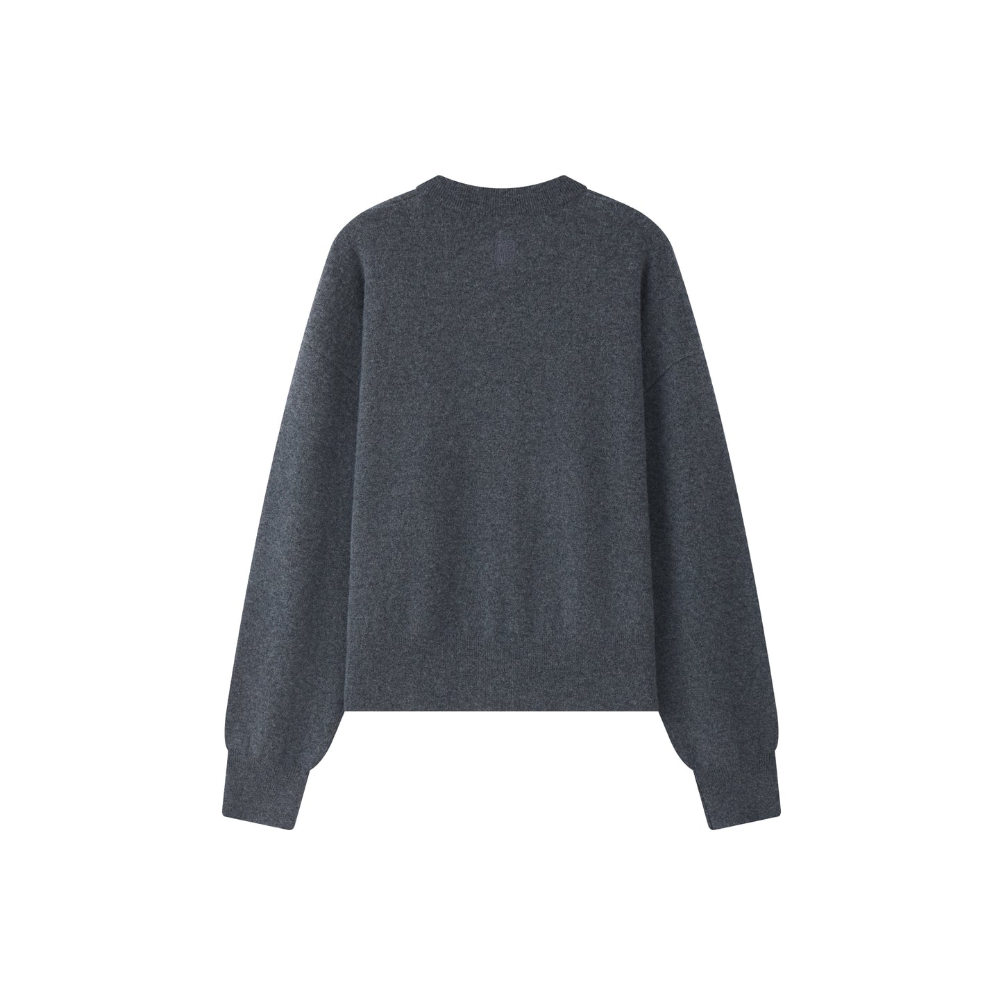 MA06 Cashmere Crewneck Cardigan by Mawei, grey, flat lay back side, close up. 