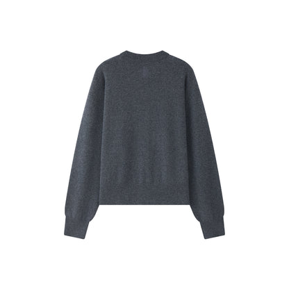 MA06 Cashmere Crewneck Cardigan by Mawei, grey, flat lay back side, close up. 