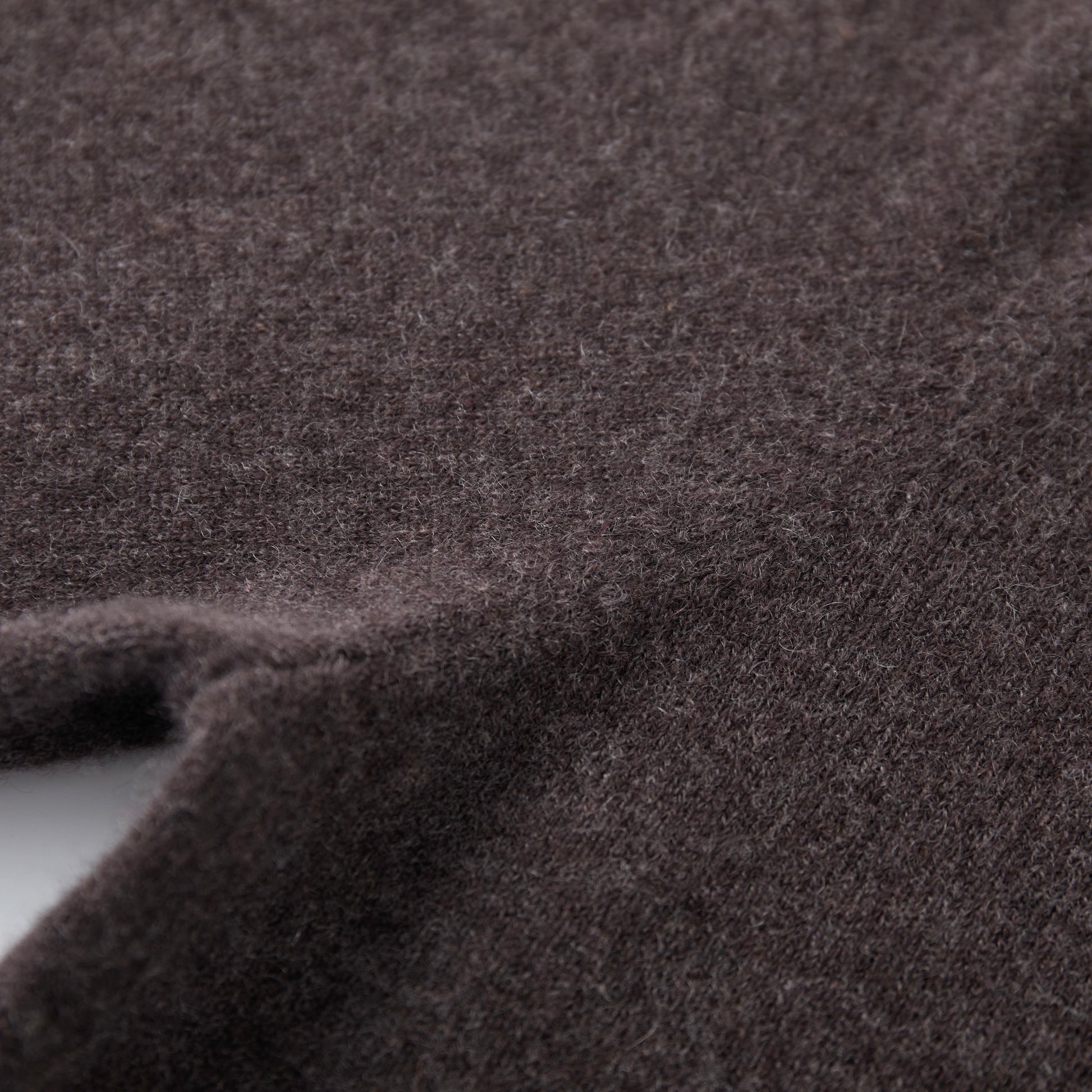 MA03 Cashmere Short Sleeve Crewneck Sweater by Mawei, brown, knitting detail close-up.