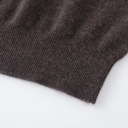 MA03 Cashmere Short Sleeve Crewneck Sweater by Mawei, brown, hem rib  detail close-up.