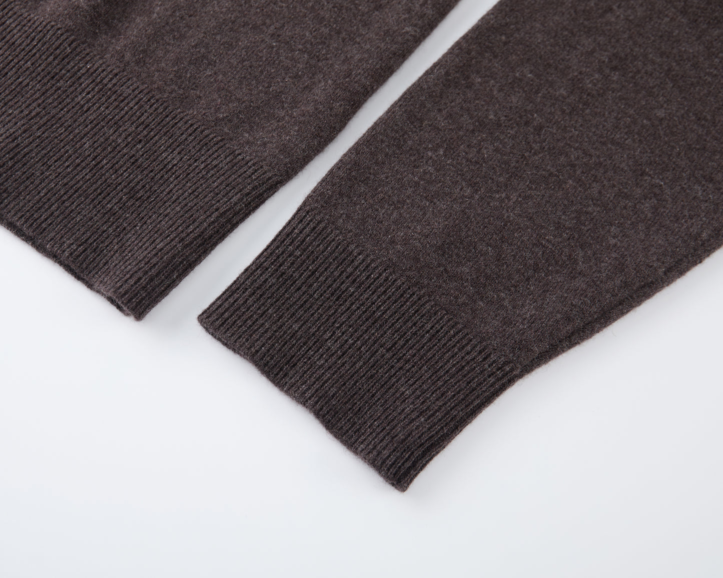 MA08 Oversized Cashmere V-neck Sweater by Mawei, brown, cuff and hem details close up
