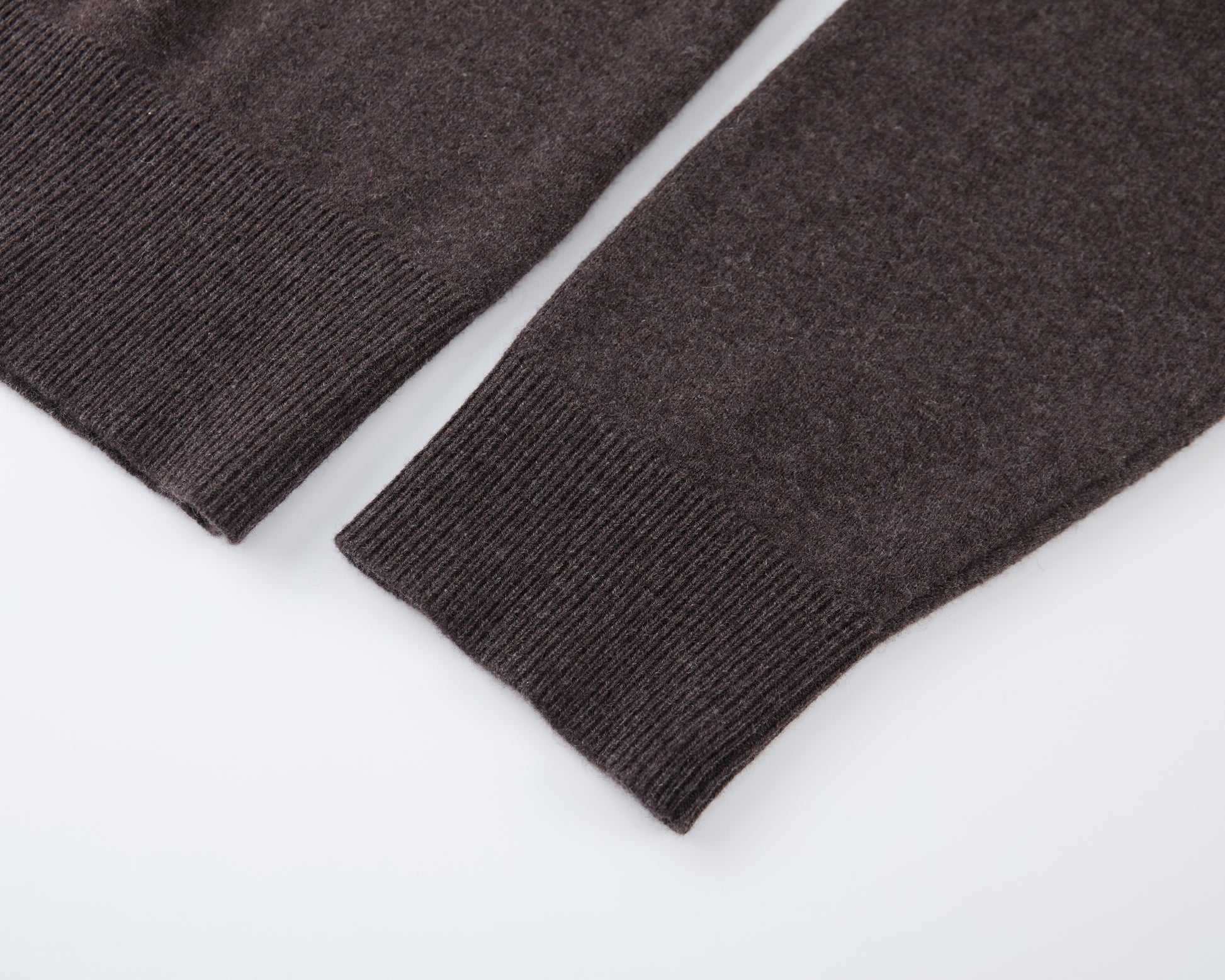 MA08 Oversized Cashmere V-neck Sweater by Mawei, brown, cuff and hem details close up