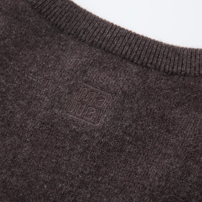 MA07  Cashmere Short Sleeve Crewneck  Sweater by Mawei, brown, fabric and logo embroidery  close-up, back view.