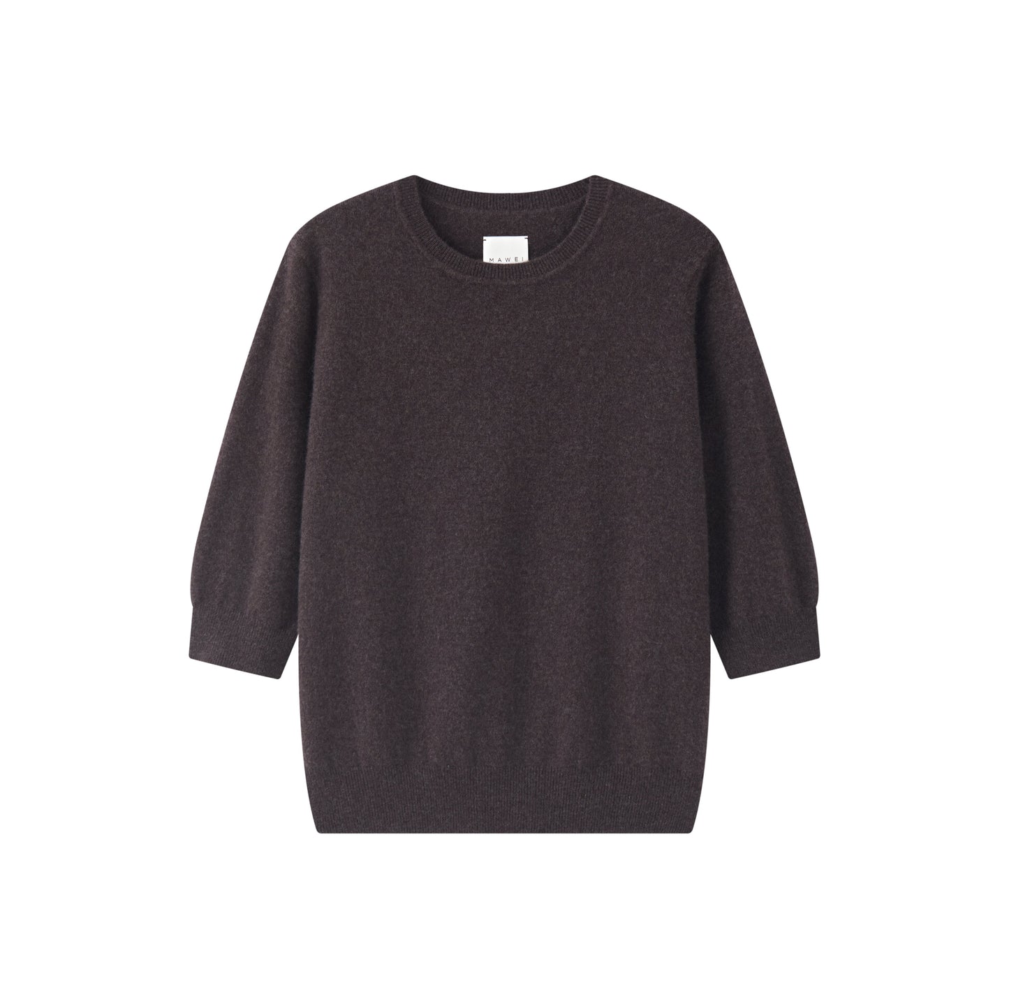 MA03 Cashmere Short Sleeve Crewneck Sweater by Mawei, brown ,flat lay