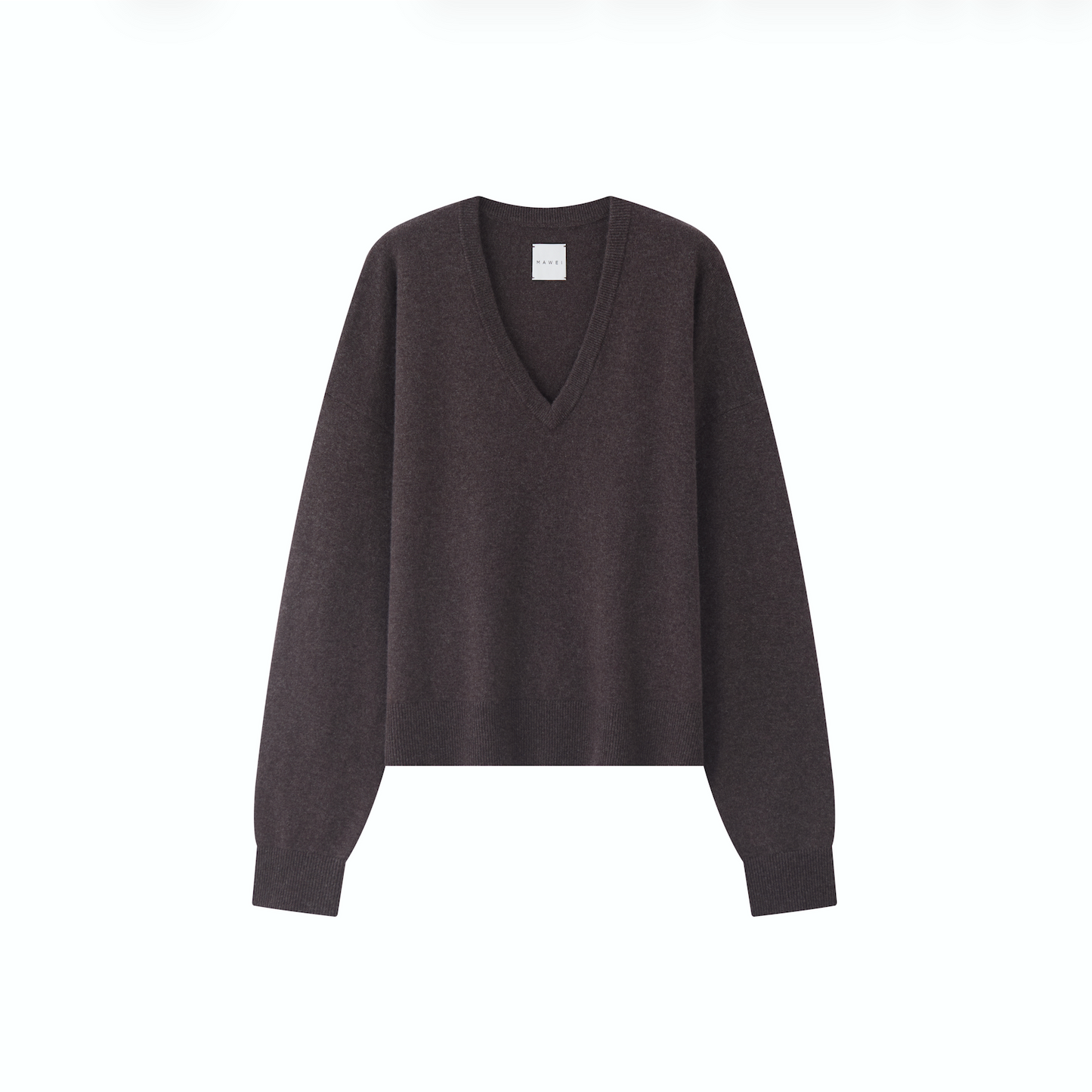 MA08 Oversized Cashmere  V-neck  Sweater by Mawei, brown, flat lay.