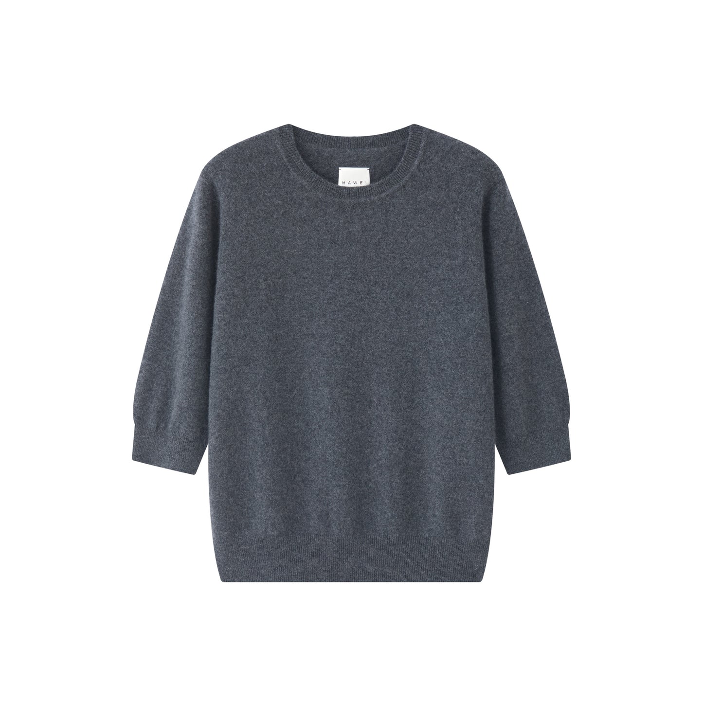MA03 Cashmere Short Sleeve Crewneck Sweater by Mawei, grey, flat lay.