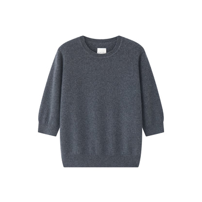 MA03 Cashmere Short Sleeve Crewneck Sweater by Mawei, grey, flat lay.