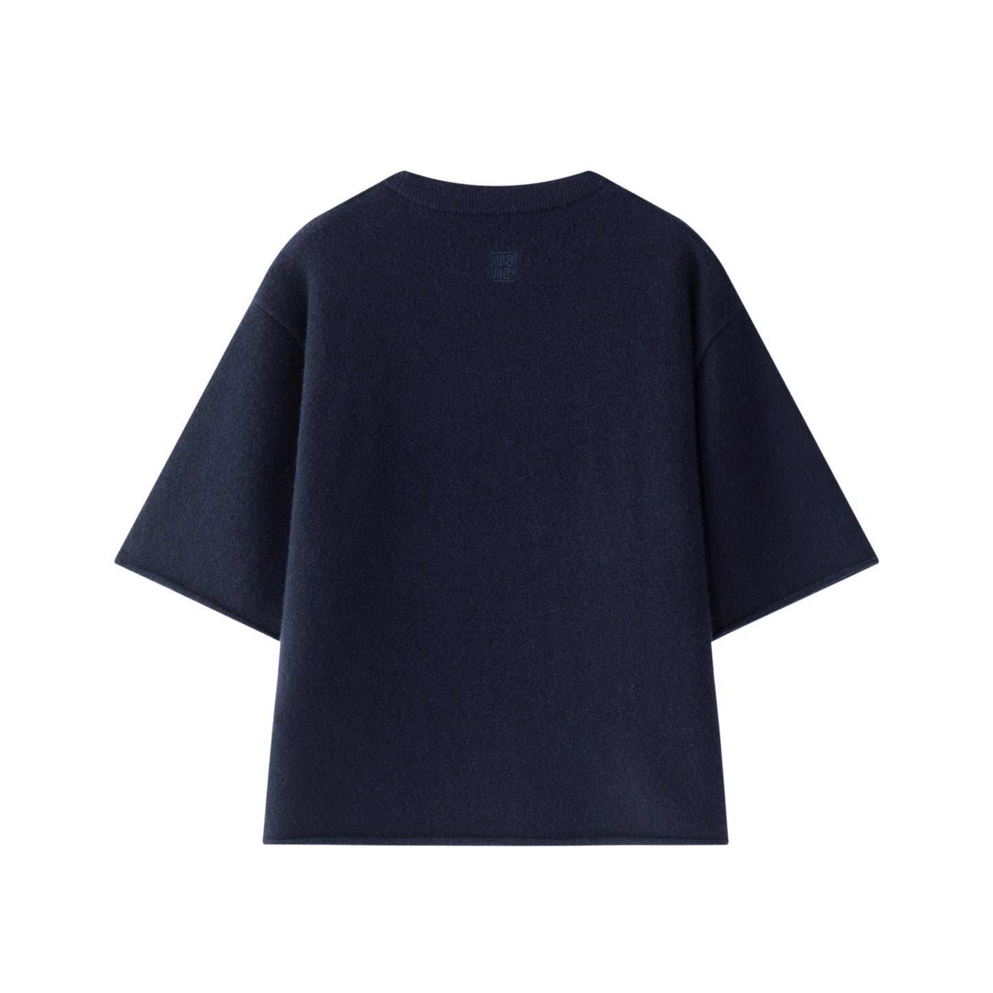 MA04 Cashmere Short Sleeve Tee with Pocket by Mawei, navy blue, flat lay back side. 
