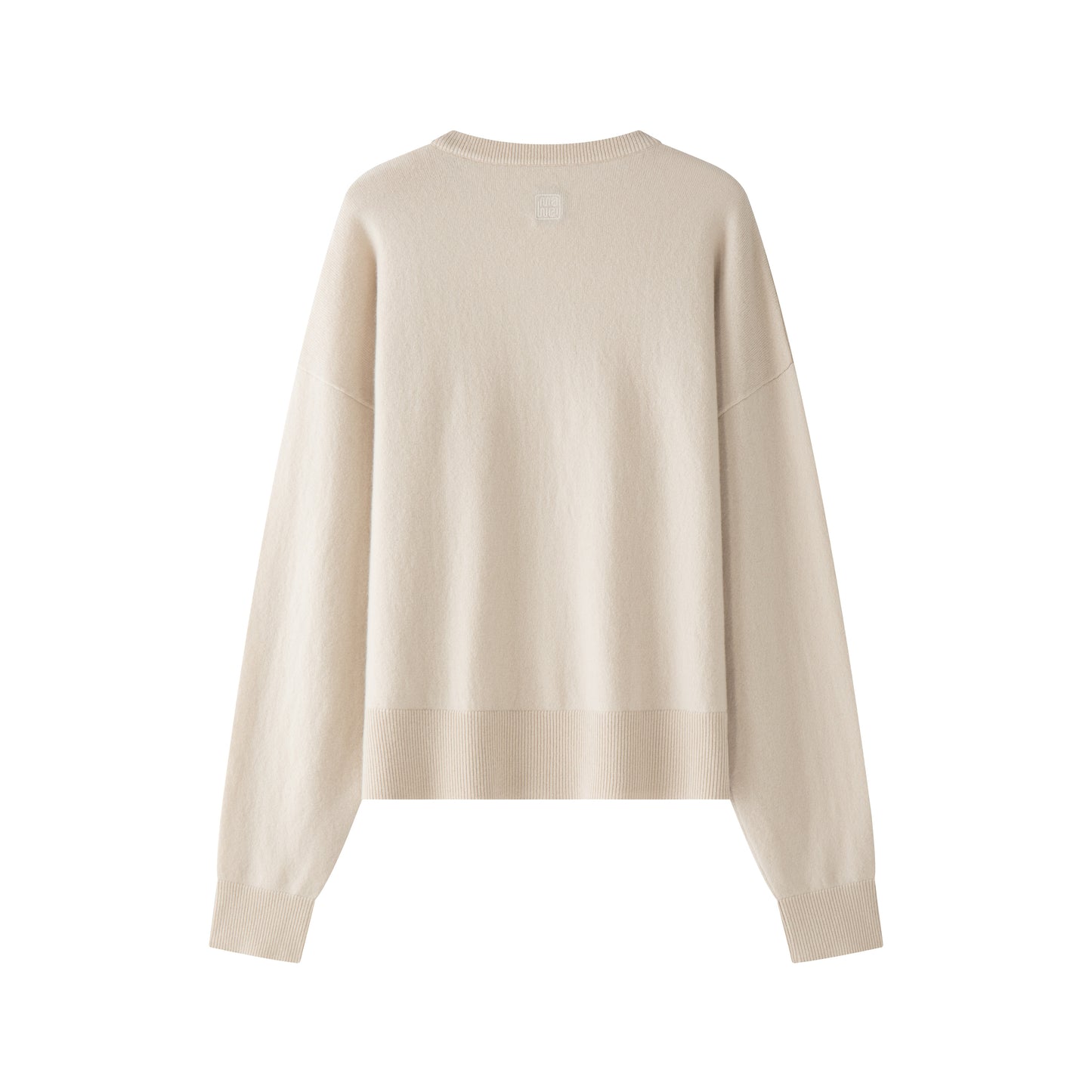 MA08 Oversized Cashmere V-neck Sweater by Mawei, off white, flat lay back side. 