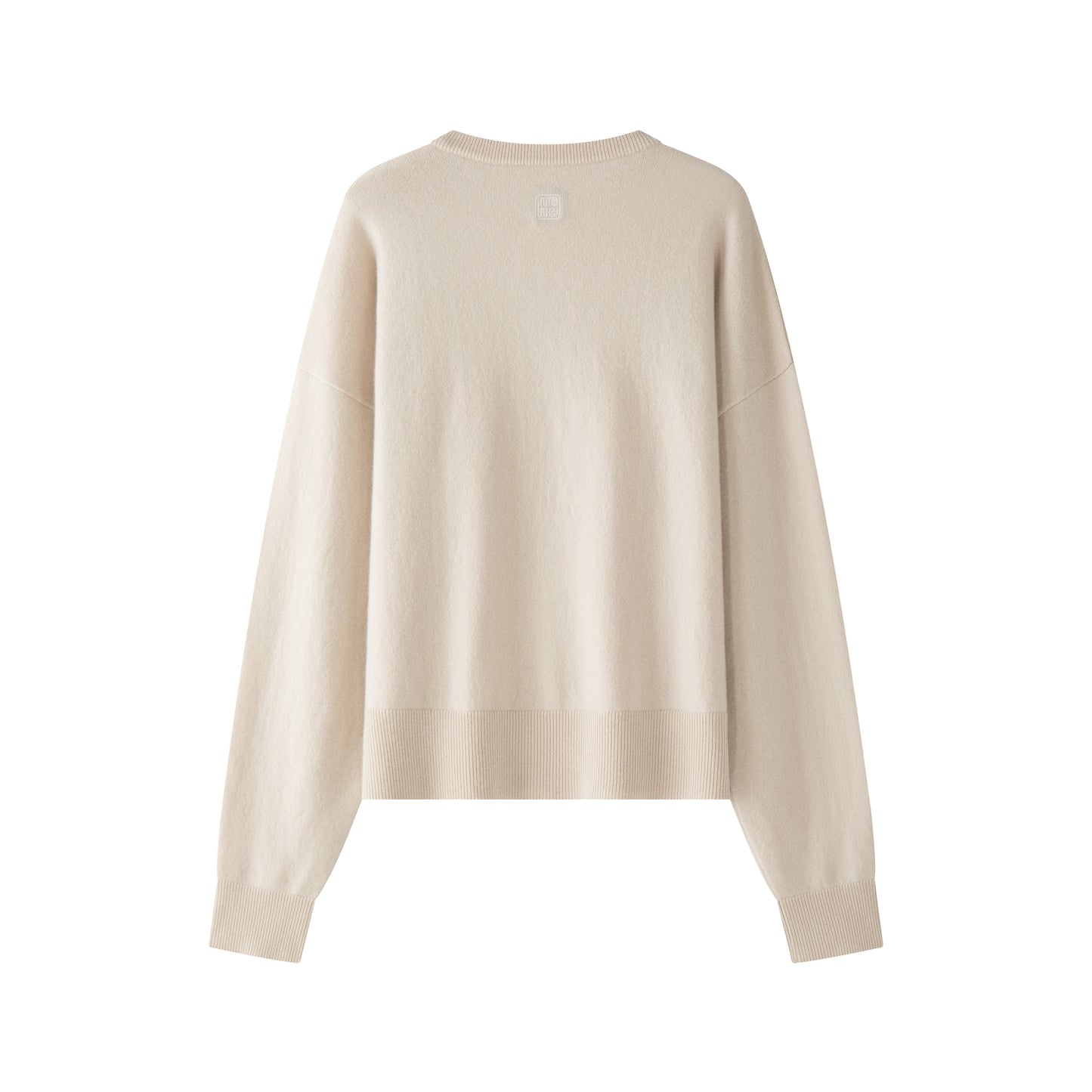 MA22 Unisex Cashmere Crewneck Sweater by Mawei, off white, flat lay back side. 