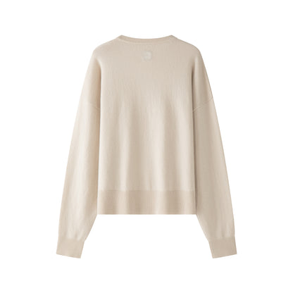 MA22 Unisex Cashmere Crewneck Sweater by Mawei, off white, flat lay back side. 