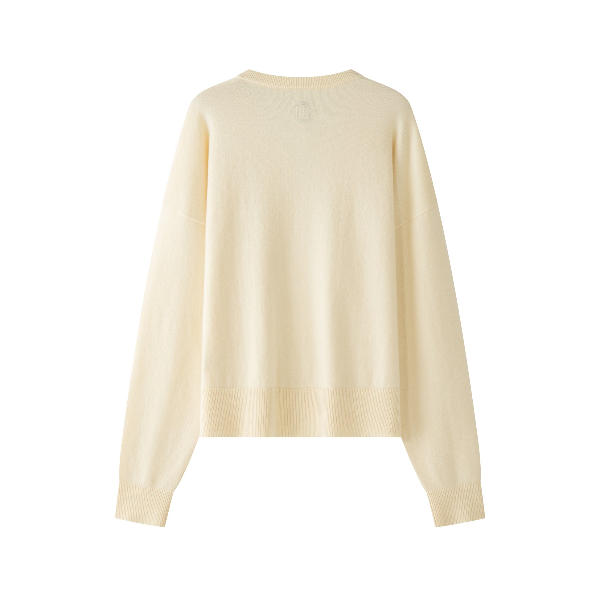 MA08 Oversized Cashmere V-neck Sweater by Mawei, yellow, flat lay back side. 