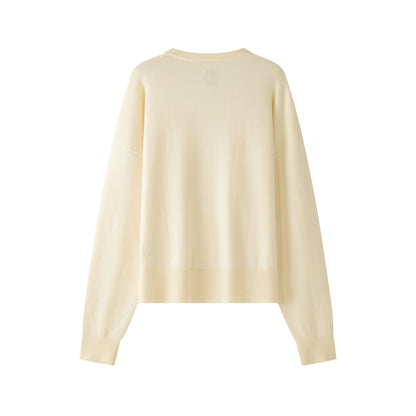 MA08 Oversized Cashmere V-neck Sweater by Mawei, yellow, flat lay back side. 