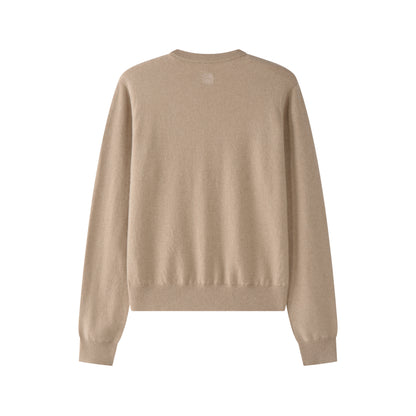 MA22 Unisex Cashmere Crewneck Sweater by Mawei, beige camel, flat lay back side. 