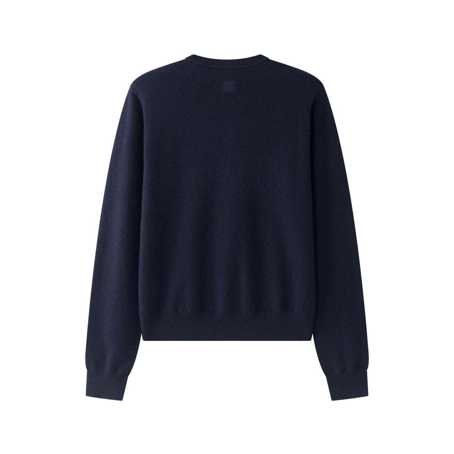 MA22 Unisex Cashmere Crewneck Sweater by Mawei, navy blue, flat lay back side. 