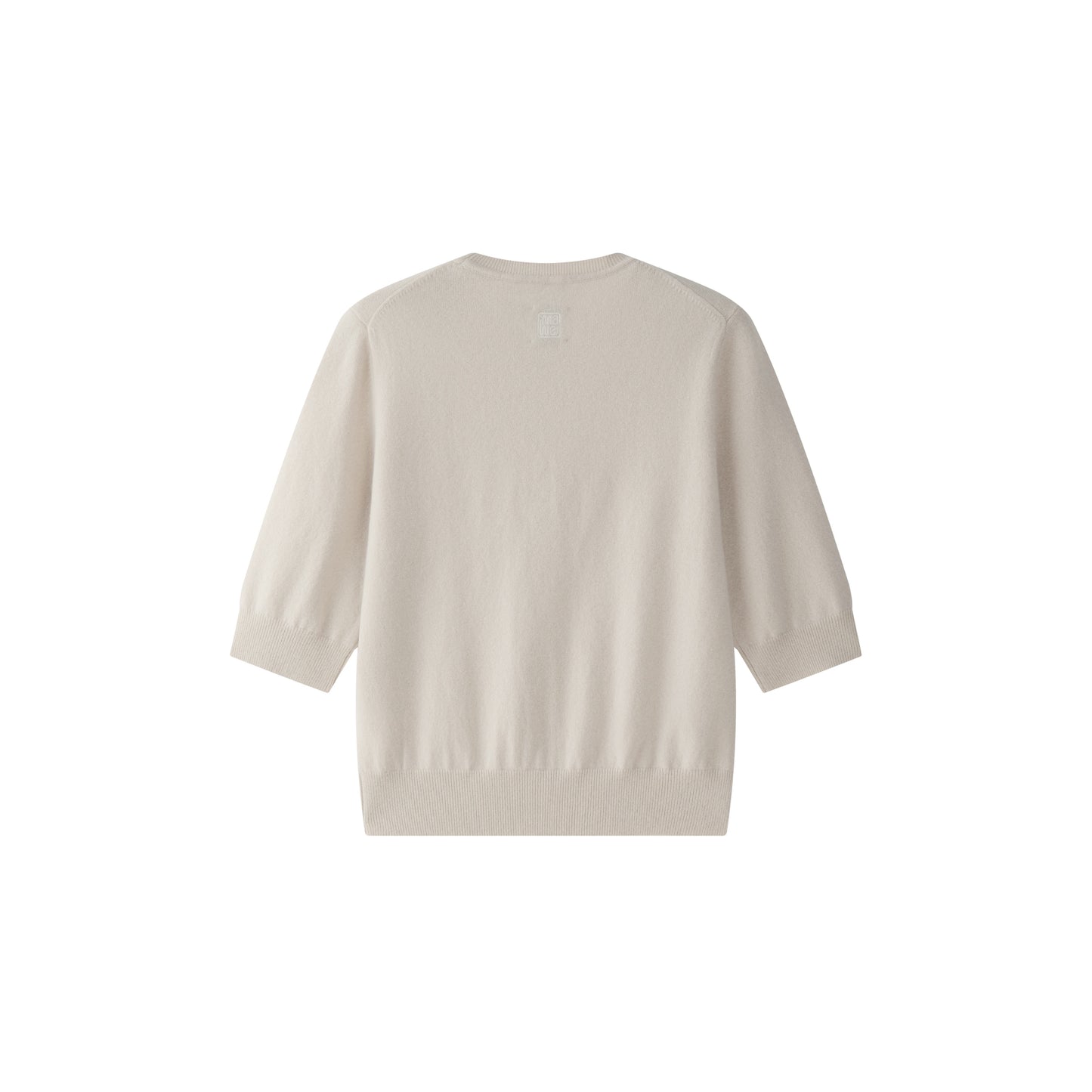 MA03 Cashmere Short Sleeve Crewneck Sweater by Mawei, off white, flat lay back side. 
