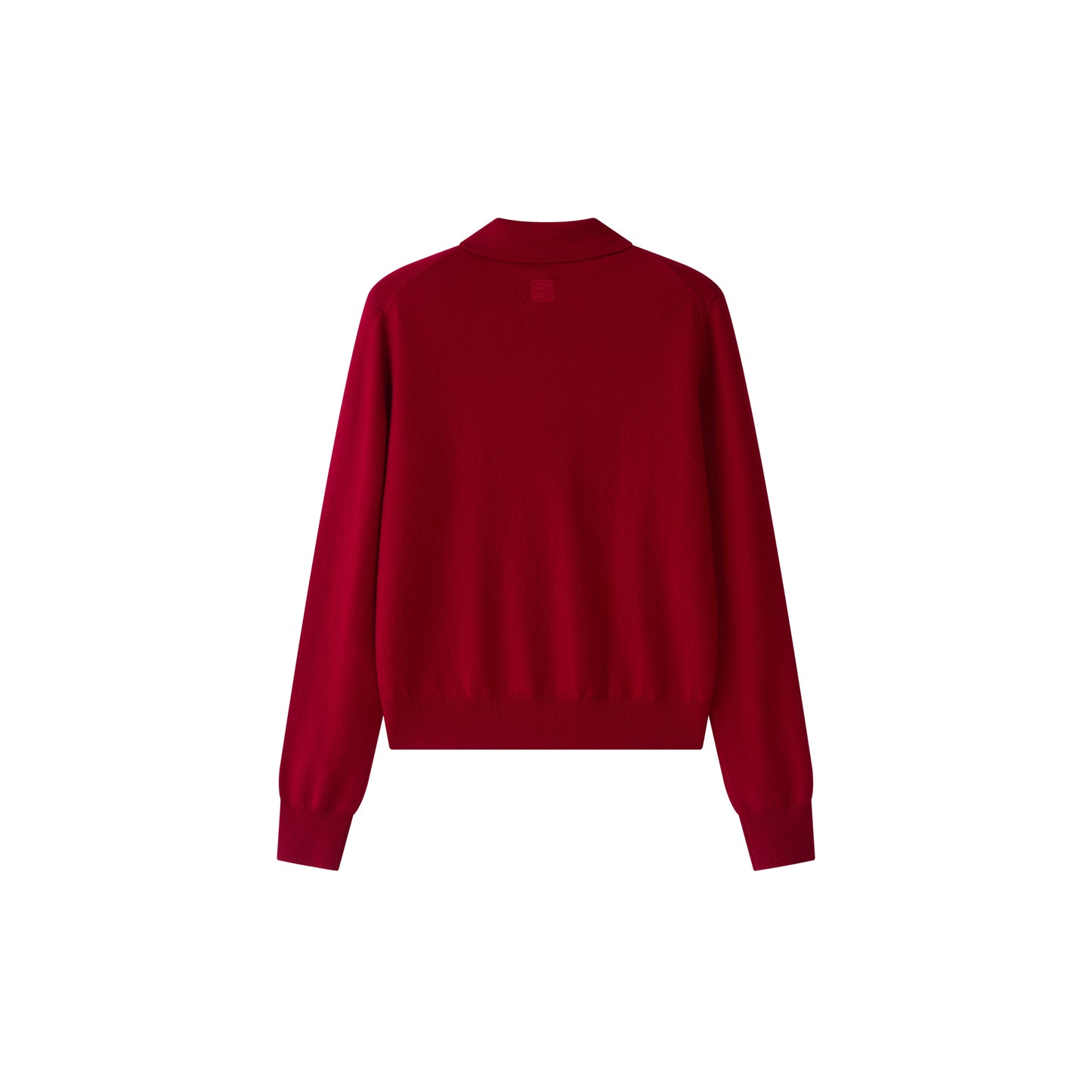 MA04 Cashmere Short Sleeve Tee with Pocket by Mawei, red, flat lay back side. 