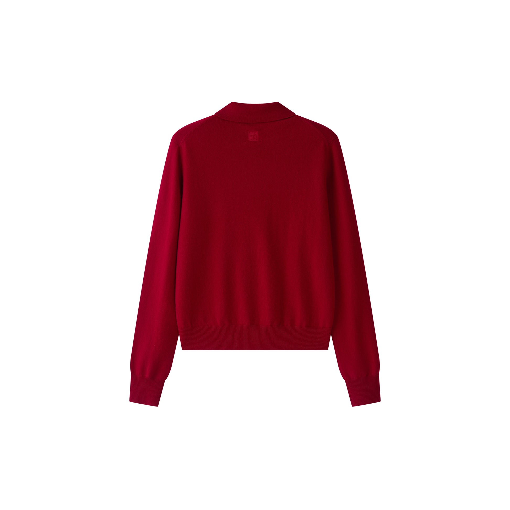 MA04 Cashmere Short Sleeve Tee with Pocket by Mawei, red, flat lay back side. 