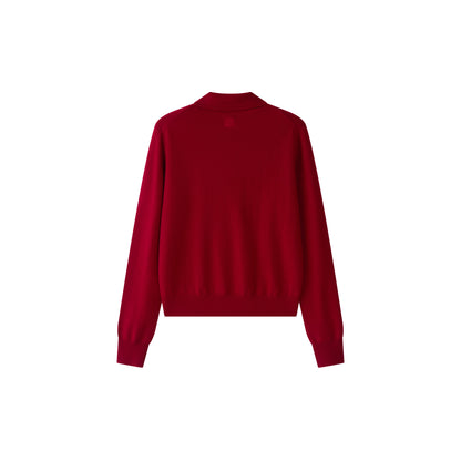MA04 Cashmere Short Sleeve Tee with Pocket by Mawei, red, flat lay back side. 